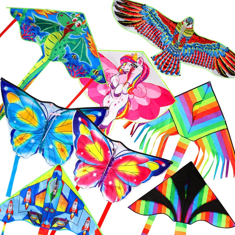 Arrowbash 8 Pack Kites for Kids Large Butterfly Dragon Eagle Unicorn Rocket Delta Flying Long Kite with 8 Pcs 328 ft Strings for Outdoor Game - Image 2