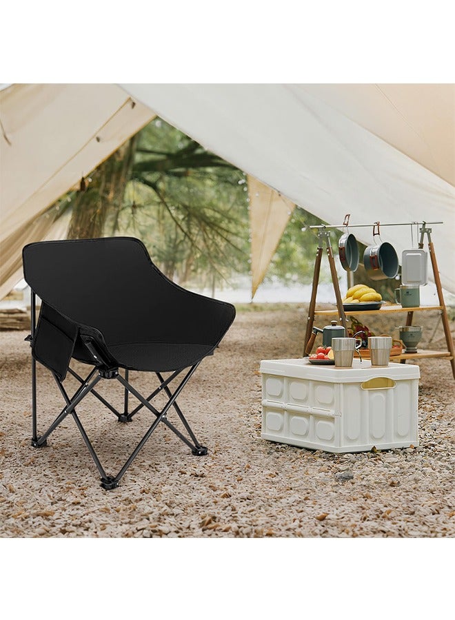 Generic Heavy Duty Folding Camping Chairs with Side Pockets, Lightweight and Portable, Supports up to 200Kg for Fishing, Camping, Picnics, BBQs, Beach Outdoor Activities -Black - Image 2