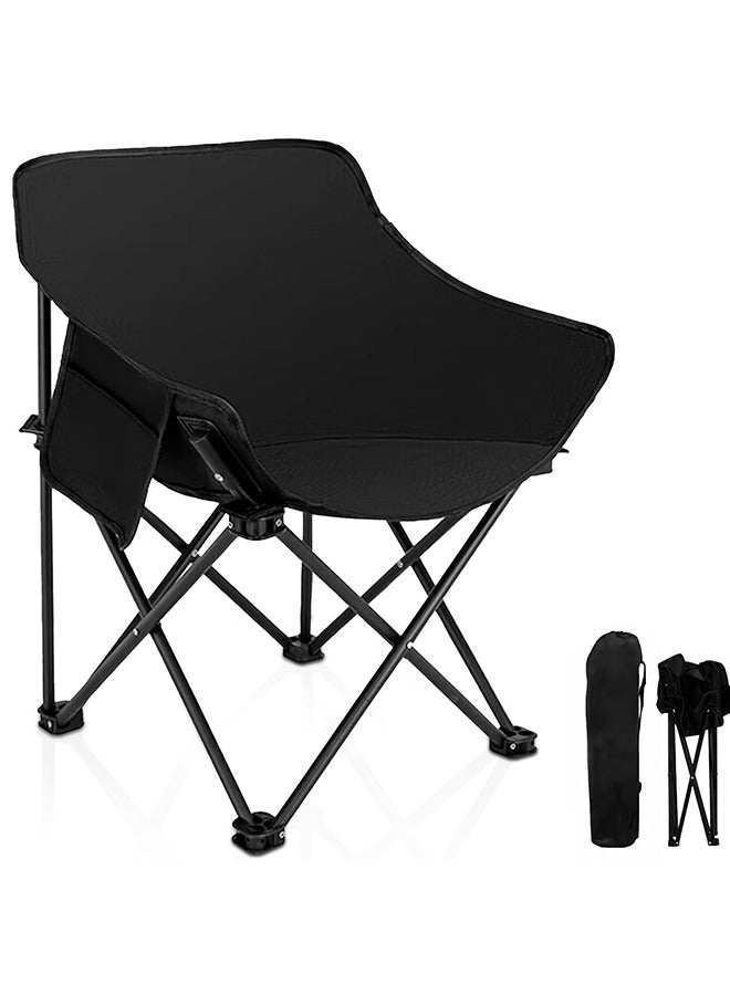 Generic Heavy Duty Folding Camping Chairs with Side Pockets, Lightweight and Portable, Supports up to 200Kg for Fishing, Camping, Picnics, BBQs, Beach Outdoor Activities -Black - Image 1