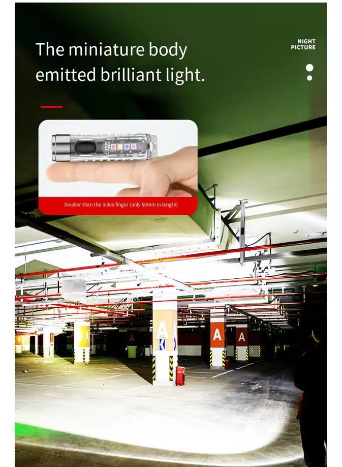 Mini LED Flashlight, 400 Lumen Keychain with Sidelight Handheld Flashlight, USB C Port Rechargeable Pocket Mini Keychain Flashlight, Suitable for Daily Use, Backpacking, Camping, and Hiking ,4 gears adjustable - Image 2