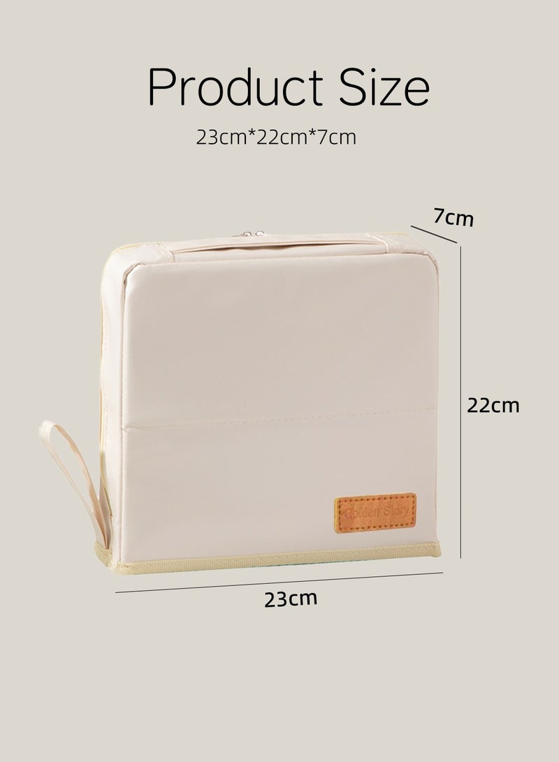 Large Travel Makeup Bag Organizer, Standing Cosmetic Organizer with Handle, Waterproof PU Vanity Case for Women, Portable Makeup Station & Toiletry Bag, Available in Cream Beige, Sky Blue & Light Purple - Image 3