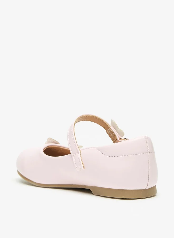 JUNIORS Girls Butterfly Accent Round Toe Ballerinas With Hook And Loop Closure
