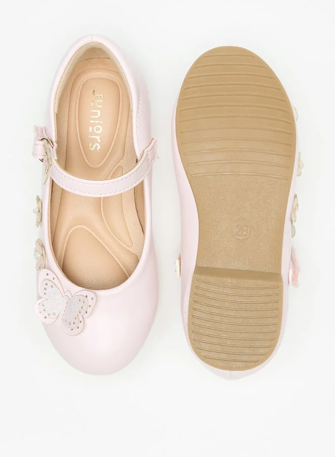 JUNIORS Girls Butterfly Accent Round Toe Ballerinas With Hook And Loop Closure