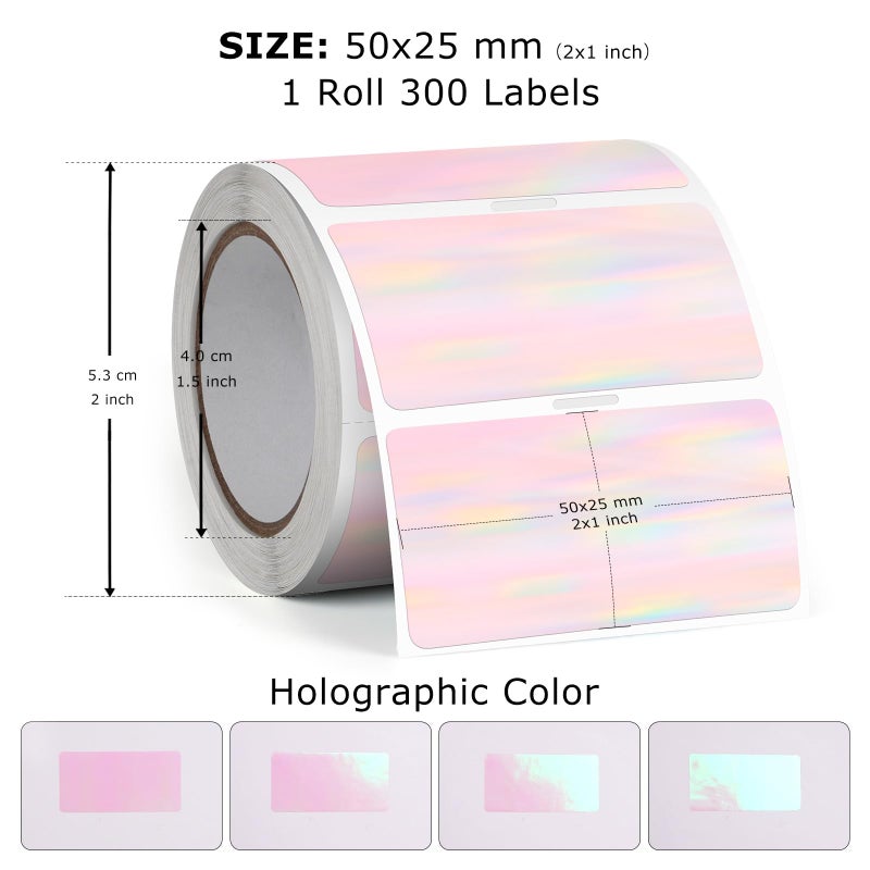 FINDAT 2X1 Inch Thermal Labels Holographic Rectangle Vinyl Stickers Self-Adhesive Waterproof Square Direct Thermal Printer Label for Gift DIY Logo Design 300 PCS - Image 2