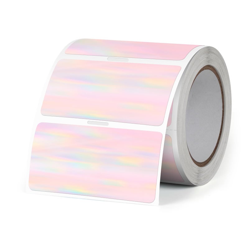 FINDAT 2X1 Inch Thermal Labels Holographic Rectangle Vinyl Stickers Self-Adhesive Waterproof Square Direct Thermal Printer Label for Gift DIY Logo Design 300 PCS - Image 1