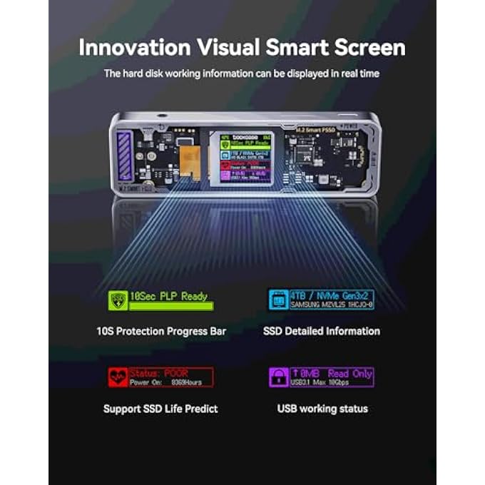 rayihni إصدار المستكشف M.2 NVME SSD حاوية، تدعم 10 ثوانٍ PLP لمنع فقدان بيانات الكتابة، USB 3.2 جين 2 نوع-C (10 جيجابت في الثانية)، تناسب NVME PCIE، الحجم 2230/2242/2260/2280، تدعم M-KEY B+M KEY UASP - Image 2