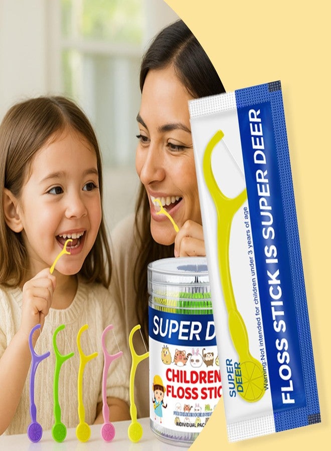 Fawnmum Super Deer Kids Flossers Picks, Children's Dental Floss Sticks 60 Count Individually Wrapped, Ages 3+, Shred Resistant, Fun Multicolor Handles for School Travel Playdates - Image 2