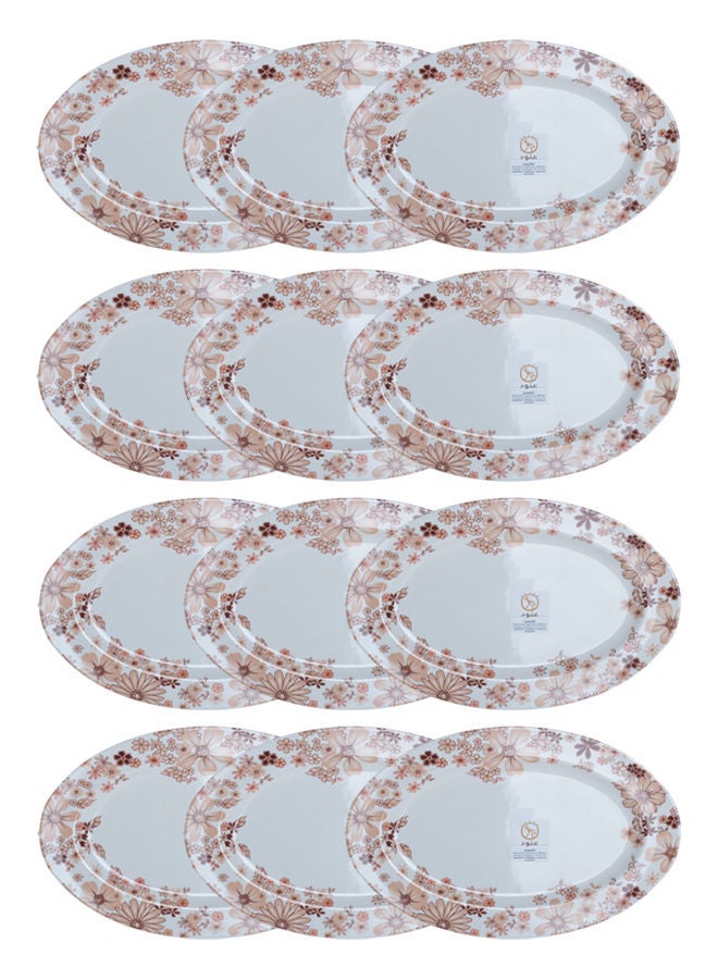 Anood 12-Piece Melamine Oval Serving Dish 12 inch White/Floral - Image 1