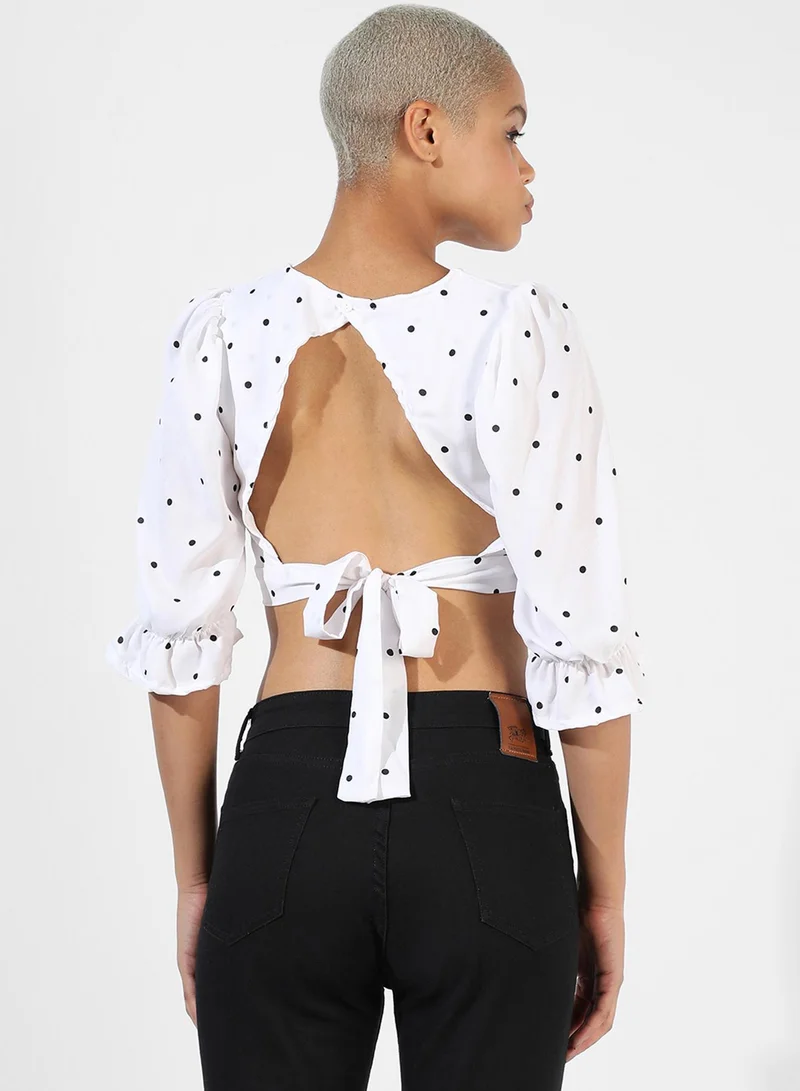 Pinacolada  Women's Chalk White Polka Dot Crop Top for Women | Best Price UAE