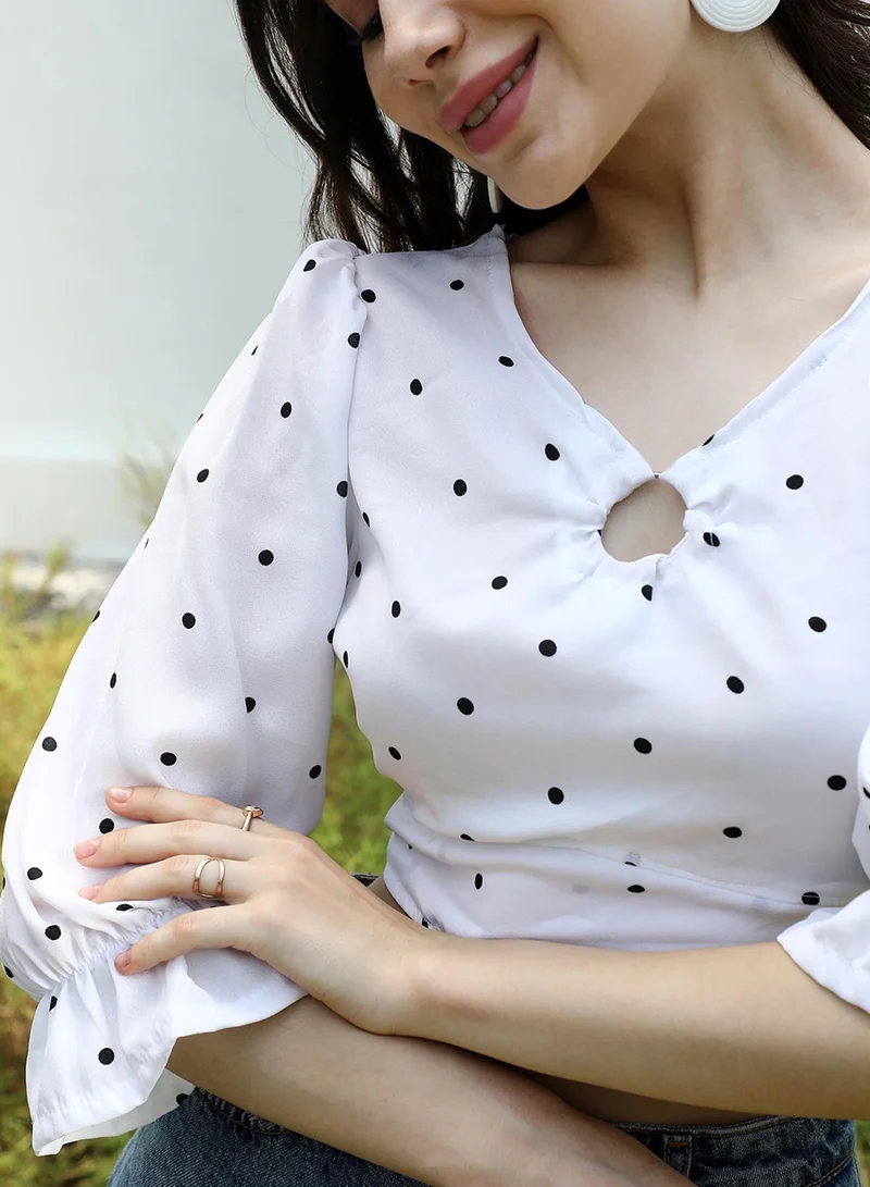 Pinacolada  Women's Chalk White Polka Dot Crop Top for Women | Best Price UAE