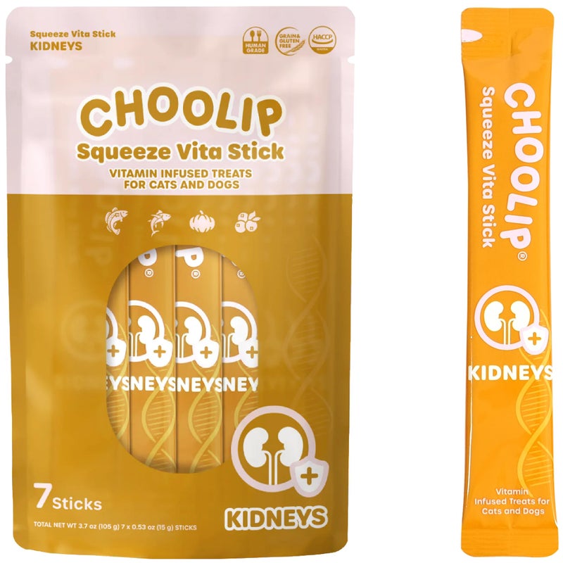 Choolip Squeeze Vita Stick Lickable Cat and Dog Treats, 7-Count Kidney Support, Tuna and Pollack with Pumpkin, Blueberry and Omega-3, Grain-Free, Vet-Formulated - Image 1