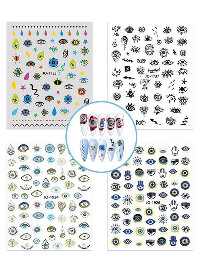 Generic 4 Sheets Evil Eye Nail Art Stickers Decals, DIY Charms Design Manicure Tips Nail Decoration, False Nails Stickers (Colorful)  - Image 1