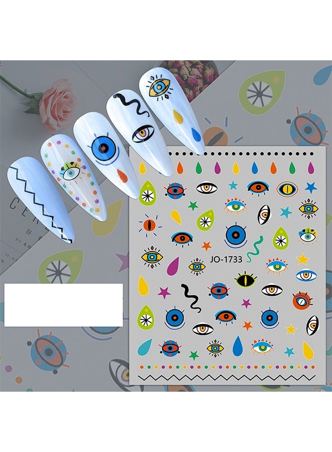 Generic 4 Sheets Evil Eye Nail Art Stickers Decals, DIY Charms Design Manicure Tips Nail Decoration, False Nails Stickers (Colorful)  - Image 5