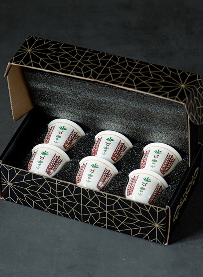 HOOPZOZA مجموعة أكواب القهوة السيراميكية HOOPZOZA 6 قطع سعة 70 مل للقهوة التركية والكابتشينو واللاتيه في علبة هدايا - Image 1