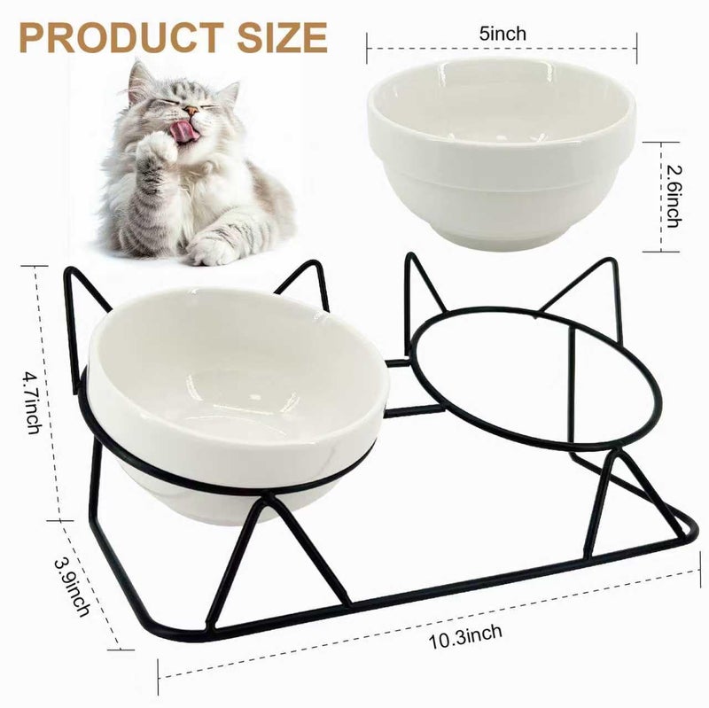 MCSAPIL Elevated Tilted Cat Bowls for Indoor Catsï¼ŒRaised Ceramic Cat Bowl Elevated 15Â°,Pet Feeding Bowls for Food and Water Anti Vomiting Bowl(Double Ceramics and Tilt Shelf) Suitable - Image 5