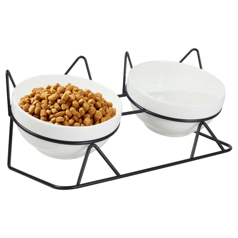 MCSAPIL Elevated Tilted Cat Bowls for Indoor Catsï¼ŒRaised Ceramic Cat Bowl Elevated 15Â°,Pet Feeding Bowls for Food and Water Anti Vomiting Bowl(Double Ceramics and Tilt Shelf) Suitable - Image 1