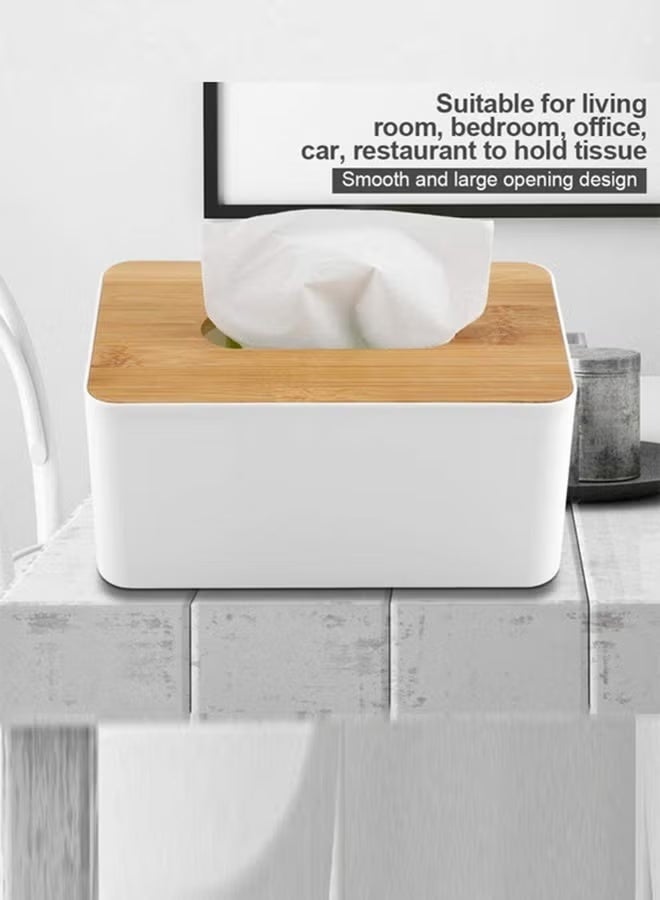 Ucanbe Modern Rectangular Tissue Box – White Plastic Facial Tissue Holder with Natural Bamboo Lid | Elegant Home, Office & Bathroom Paper Napkin Dispenser (23×13×10cm) - Image 5