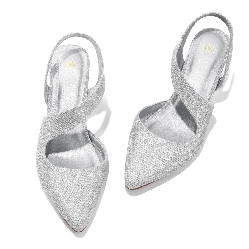 mysoft Women's Dress Shoes Low Heels 2 inch Kitten Pumps Slingback Wedding Party Medium/Wide Width Shoes Silver - Image 5