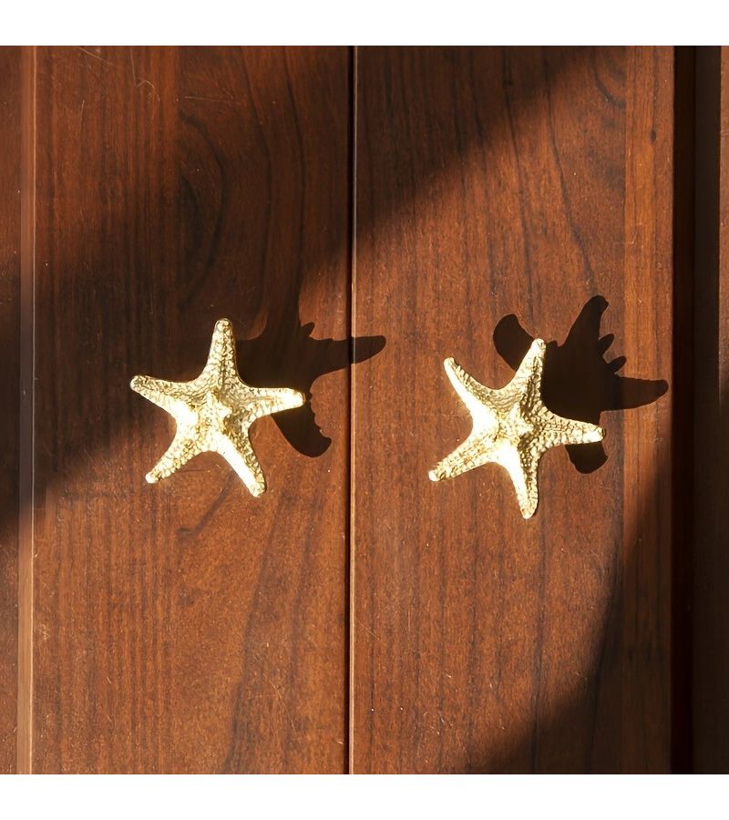 Golden Starfish Cabinet Handles Polished Metal Drawer Pulls Decorative Knobs Single Hole Home Kitchen - Image 1