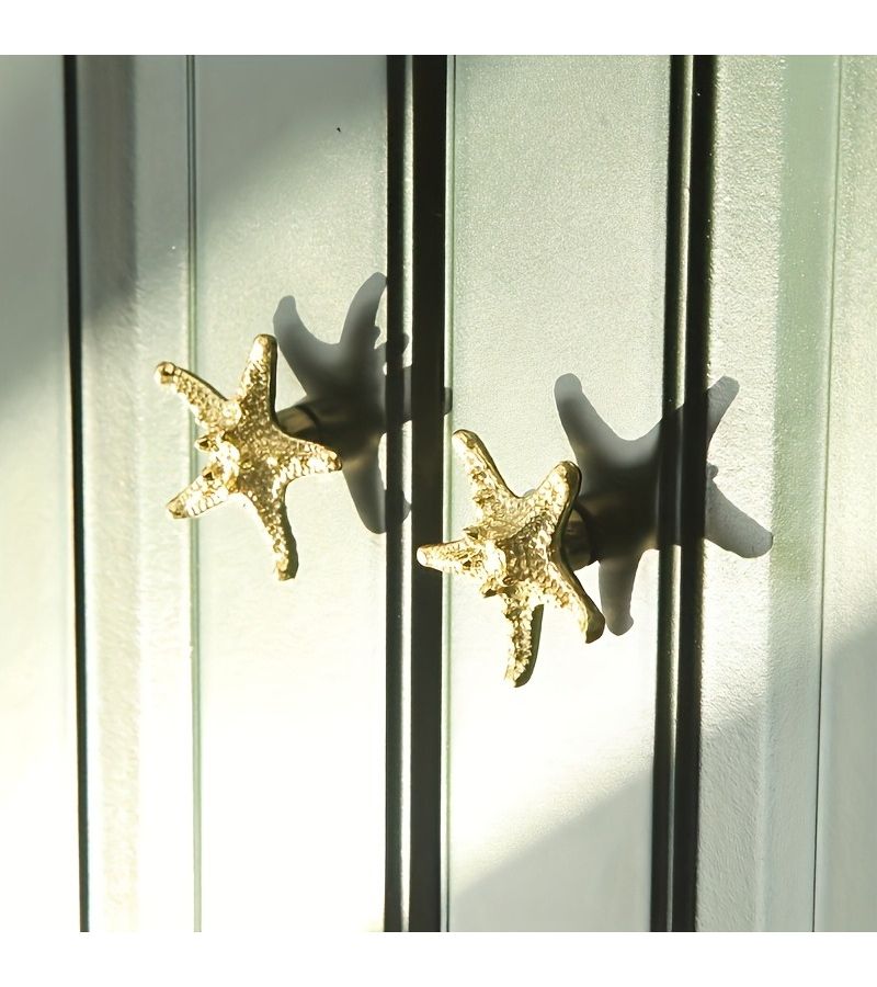 Golden Starfish Cabinet Handles Polished Metal Drawer Pulls Decorative Knobs Single Hole Home Kitchen - Image 3