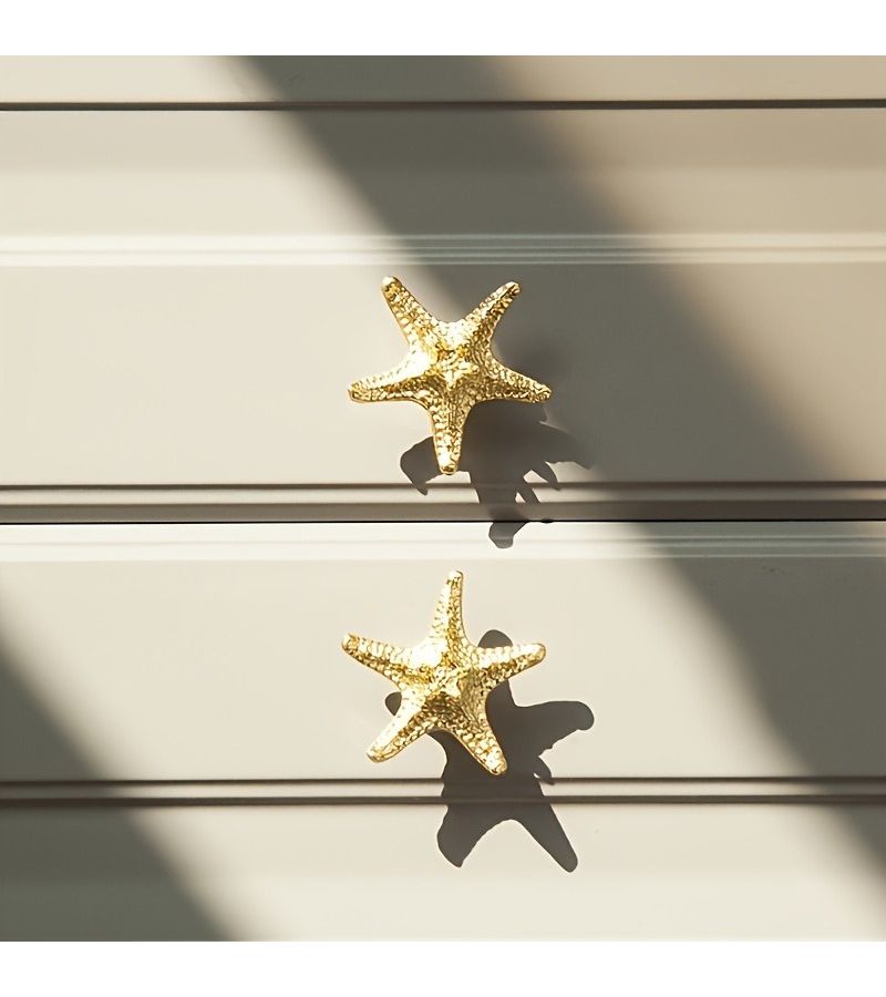 Golden Starfish Cabinet Handles Polished Metal Drawer Pulls Decorative Knobs Single Hole Home Kitchen - Image 4