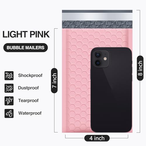 UCGOU Bubble Mailers 4x8 Inch Light Pink 50 Pack Poly Padded Envelopes Small Business Mailing Packages Opaque Self Seal Adhesive Waterproof Boutique Shipping Bags for Jewelry Makeup Supplies #000 - Image 2