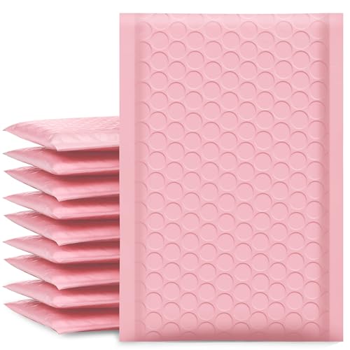 UCGOU Bubble Mailers 4x8 Inch Light Pink 50 Pack Poly Padded Envelopes Small Business Mailing Packages Opaque Self Seal Adhesive Waterproof Boutique Shipping Bags for Jewelry Makeup Supplies #000 - Image 1