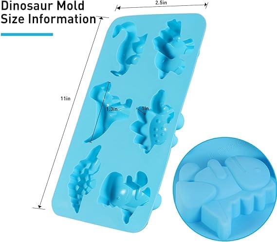 Skytail 6 slot Dinosaur doap mould Jello Molds Baby Dinosaur Chocolate Jello Molds Silicone Kawaii Animal Dino Mold for Kid Jiggler Silicone Molds for Ice Cube Lollipop Cupcake Chocolate Crayon - Image 3