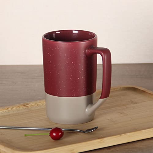 SHOWFULL 16 OZ Large Coffee Mug, Two Color Combination Big Ceramic Tea Cup with Square Handle with White Speckled for Men Women Restaurant Home Office Hot Drinks, Red - Image 3