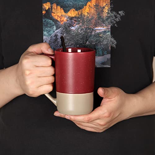 SHOWFULL 16 OZ Large Coffee Mug, Two Color Combination Big Ceramic Tea Cup with Square Handle with White Speckled for Men Women Restaurant Home Office Hot Drinks, Red - Image 4