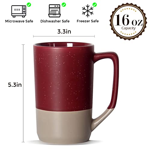 SHOWFULL 16 OZ Large Coffee Mug, Two Color Combination Big Ceramic Tea Cup with Square Handle with White Speckled for Men Women Restaurant Home Office Hot Drinks, Red - Image 2