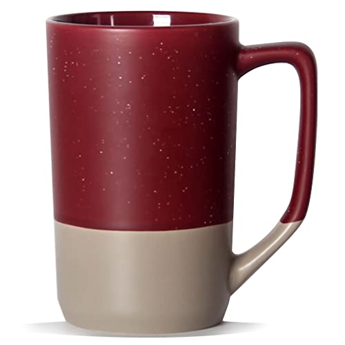 SHOWFULL 16 OZ Large Coffee Mug, Two Color Combination Big Ceramic Tea Cup with Square Handle with White Speckled for Men Women Restaurant Home Office Hot Drinks, Red - Image 1