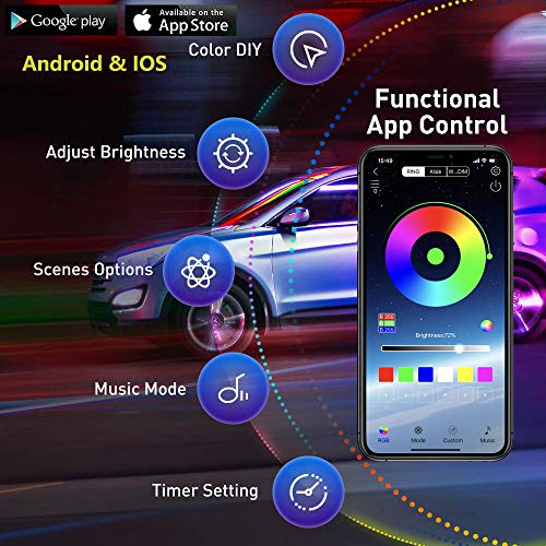 LEDCARE Car Headlight LED Strips, LEDCARE 24 Inch Exterior Car Lights with Dreamcolor Chasing, Flexible Waterproof LED Daytime Running Light Strip with Wireless APP Control, 2-Pack - Image 5