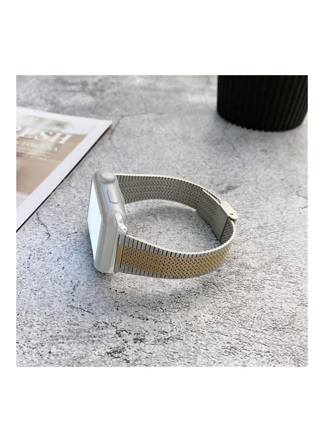 NIBEMINENT Buckle Style Steel Replacement Strap Watchband For Apple Watch Series 7/6/5/4/3/2/1/SE 41/40/38mm Silver/Golden - Image 1