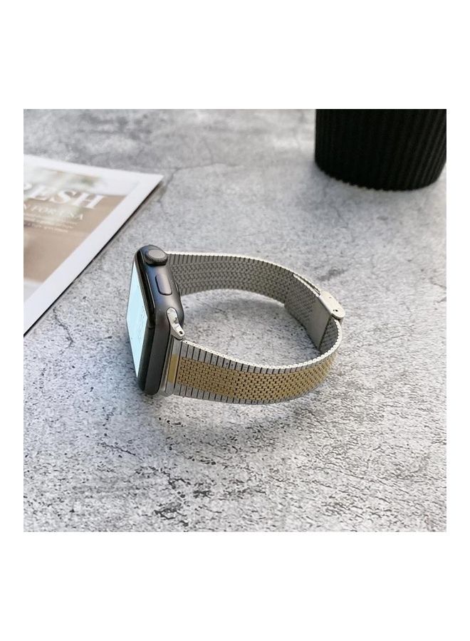 NIBEMINENT Buckle Style Steel Replacement Strap Watchband For Apple Watch Series 7/6/5/4/3/2/1/SE 41/40/38mm Silver/Golden - Image 2