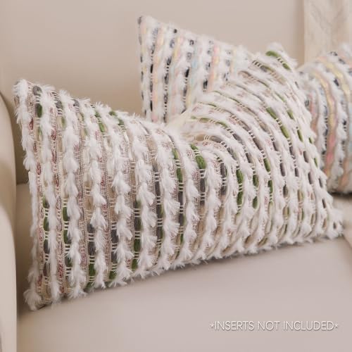 KOOLIFE Boho Lumbar Pillow Cover 12x20 Inch Pack of 1 Farmhouse Rectangle Decorative Couch Throw Pillow Cover Forest Green Chenille Tufted Striped Pillowcase for Living Room Sofa Bed - Image 3