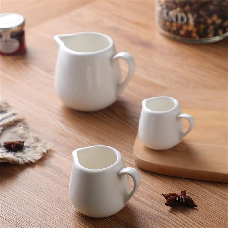 Milk Jug Gravy Boat Water Cup Pitcher Creamer Coffee Sugar Sauce White Ceramic with Handle for Salad - Image 5