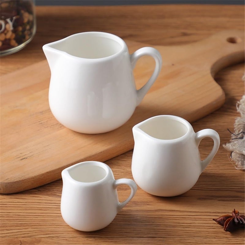 Milk Jug Gravy Boat Water Cup Pitcher Creamer Coffee Sugar Sauce White Ceramic with Handle for Salad - Image 3