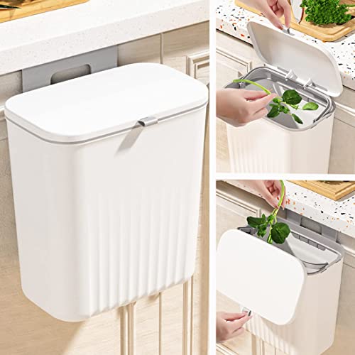 KEYOZA Hanging Trash Can for Kitchen Cabinet Door with Lid, Small Under Sink Garbage Can for Bathroom, Wall Mounted Counter Waste Compost Bin Pull-Out, Plastic (White) - Image 2