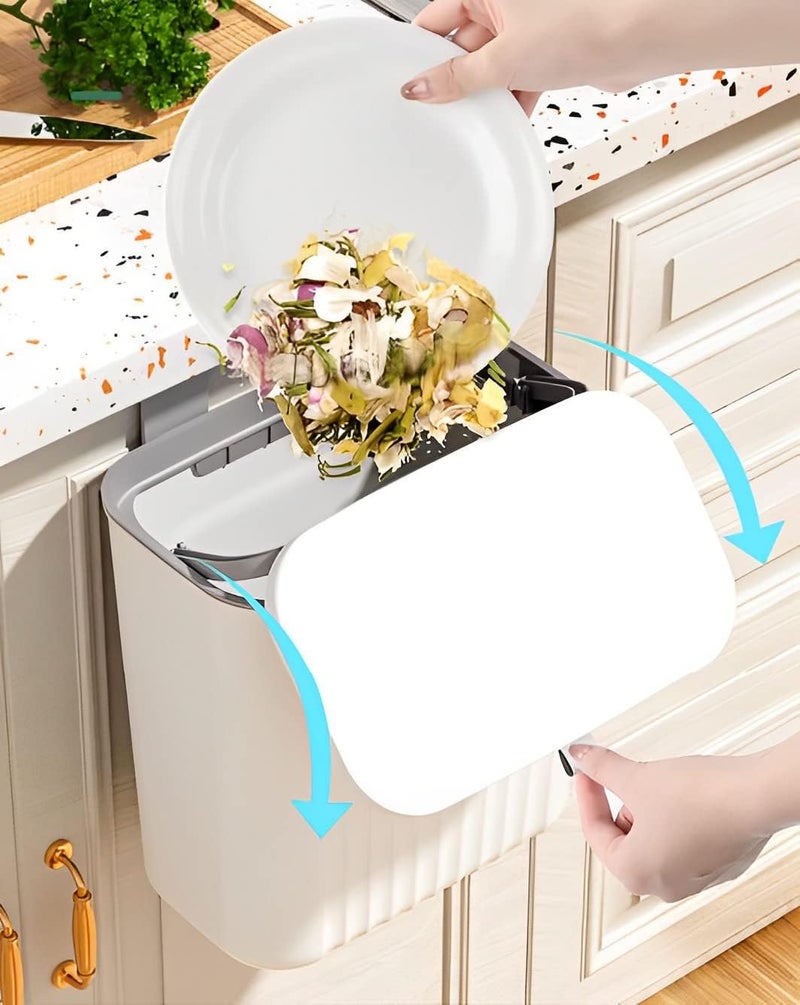 KEYOZA Hanging Trash Can for Kitchen Cabinet Door with Lid, Small Under Sink Garbage Can for Bathroom, Wall Mounted Counter Waste Compost Bin Pull-Out, Plastic (White) - Image 5