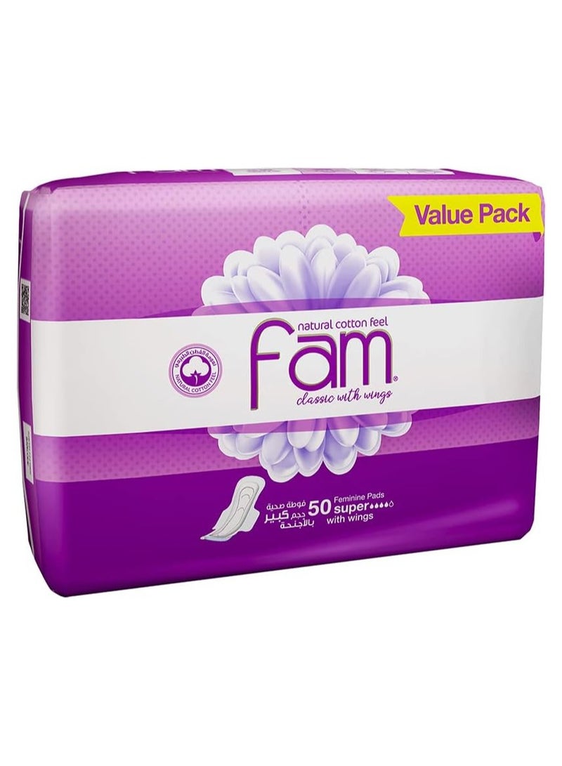 10 PC Classic Natural Cotton Feel Super Pads – Maxi Thick, with Wings for Reliable Support!