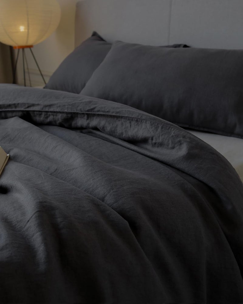 XZ XIFA XZ XIFA Dark Grey 100 Linen Duvet Cover Queen Size Bedding Set Cooling Duvet Cover with Natural Washed French Flax Soft Breathable Textured Duvet Cover 1 Duvet Cover 2 Pillowcases 