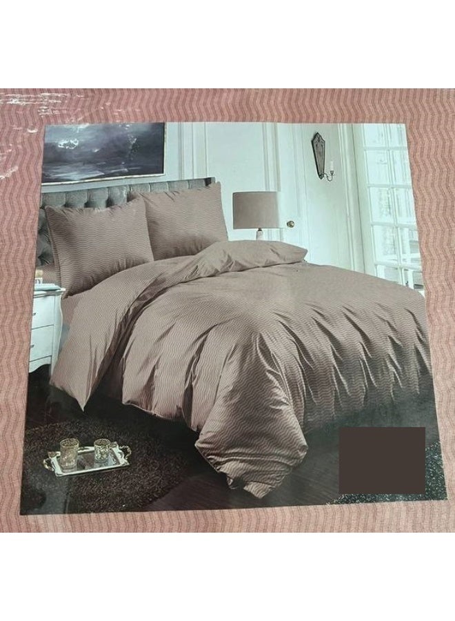 طقم مفروشات فاخر بحجم كينج مكون من 6 قطع - تصميم بسيط، غطاء لحاف 220×240 سم مع شرشف مطاطي و4 أغطية وسائد