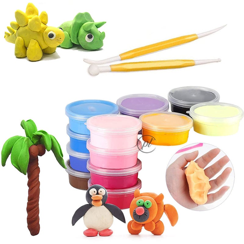 Promote Promote Trader Modeling Clay Air Dry Clay Light Model Magic Clay 12 Colors DIY Creative with Molding Clay Tools Clay in Air Tight Storage Mini Box Crafts Gift for Kids  - Image 1