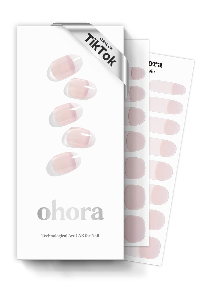ohora Semi Cured Gel Nail Strips (N Essential French) - White, French, Works with Any UV/LED Lamps, Salon-Quality, Long Lasting, Easy to Apply & Remove - Includes 2 Prep Pads, Nail File & Wooden Stick - Image 1