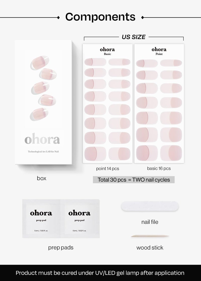 ohora Semi Cured Gel Nail Strips (N Essential French) - White, French, Works with Any UV/LED Lamps, Salon-Quality, Long Lasting, Easy to Apply & Remove - Includes 2 Prep Pads, Nail File & Wooden Stick - Image 4