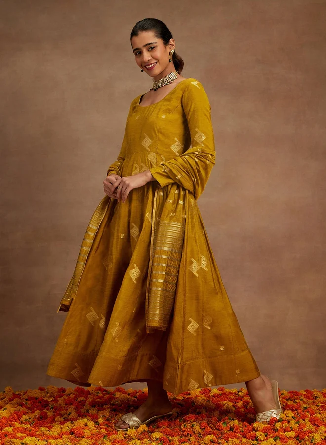 لباس Libas Printed Anarkali Kurta and Palazzo with Dupatta Set