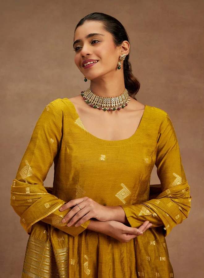 لباس Libas Printed Anarkali Kurta and Palazzo with Dupatta Set