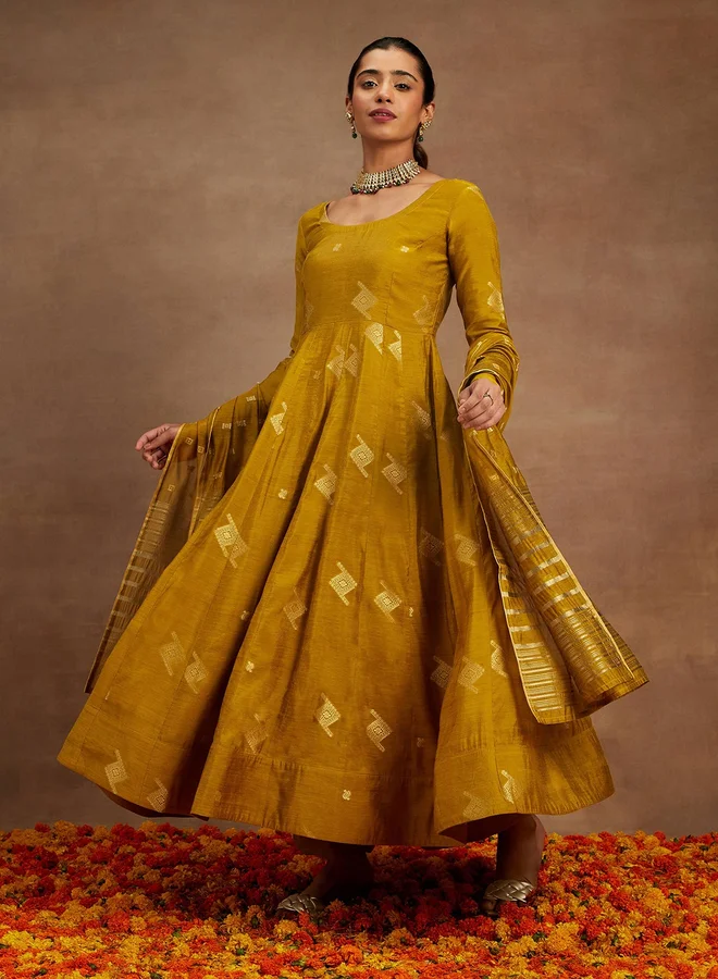 لباس Libas Printed Anarkali Kurta and Palazzo with Dupatta Set
