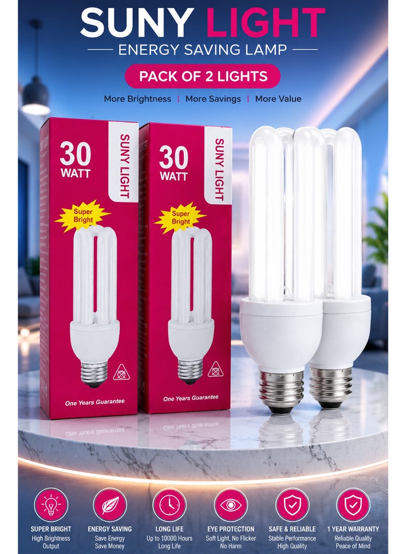 30W Energy Saving CFL Light Bulb Pack of 2 – E27 Super Bright Lamp for Home Office Shop Garage and Commercial Lighting - Image 2